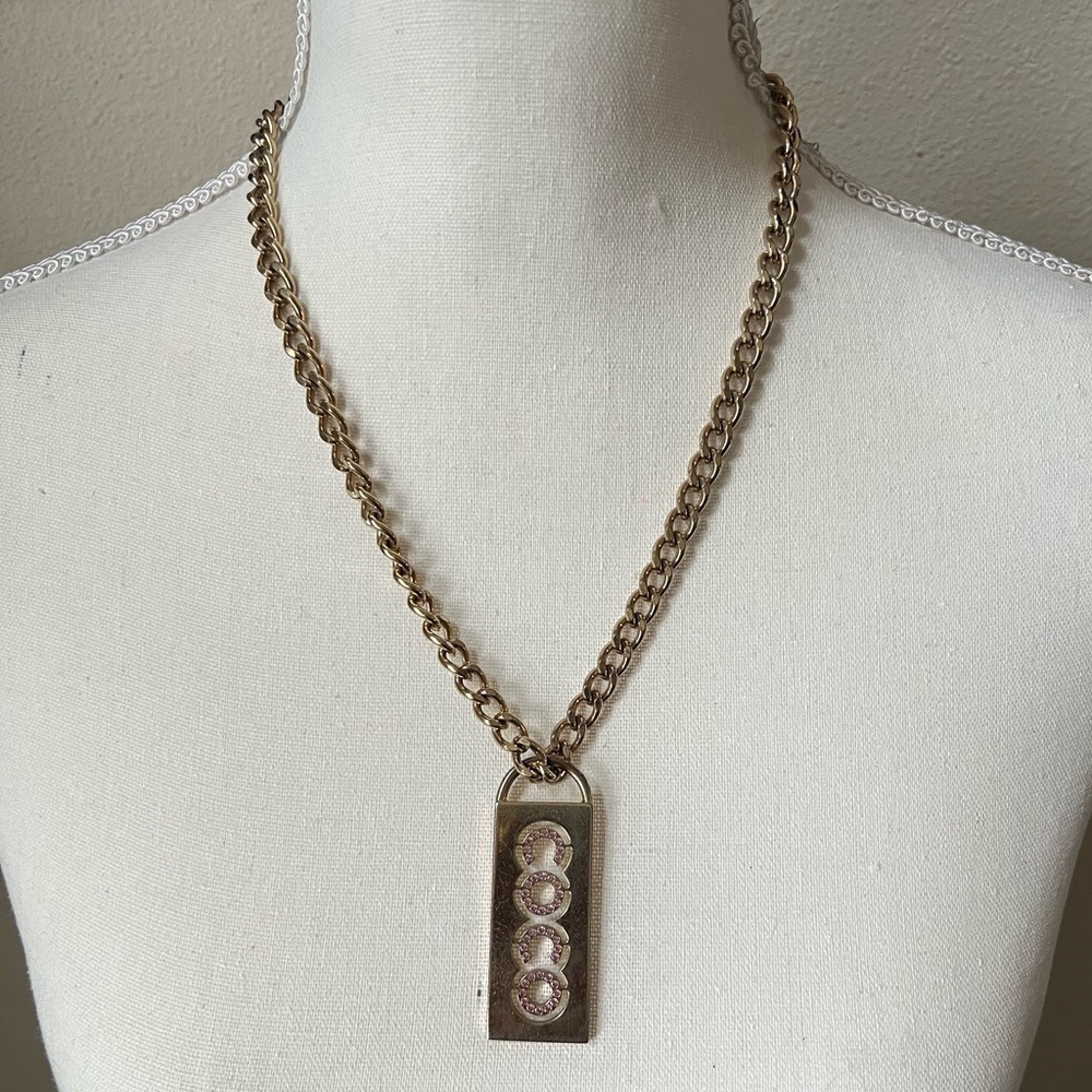 CHANEL Vintage Pink Crystal COCO Dog Tag Necklace - Picture 1 of 7